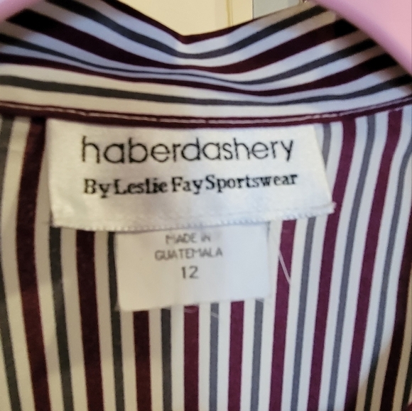 Haberdashery white, Maroon, grey stripped long sleeve button up blouse. SZ 12 - Picture 5 of 5